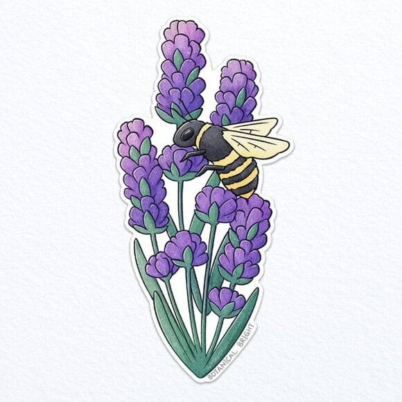 3 for $15 - Bee and Lavender Flower Sticker - Waterproof Vinyl‎ Nature Decal - Picture 3 of 7